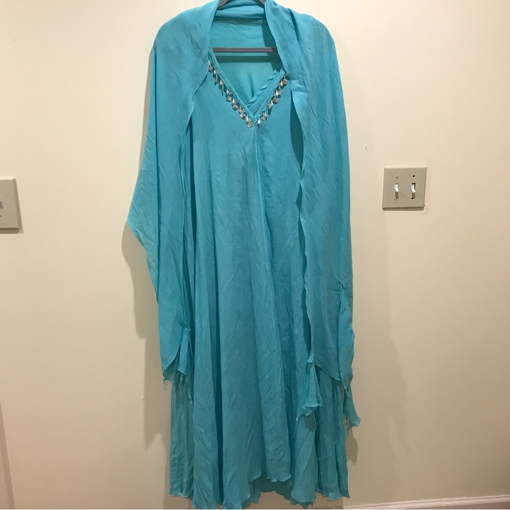 Linda Lundstrom Teal Beach Dress with Shawl (16)